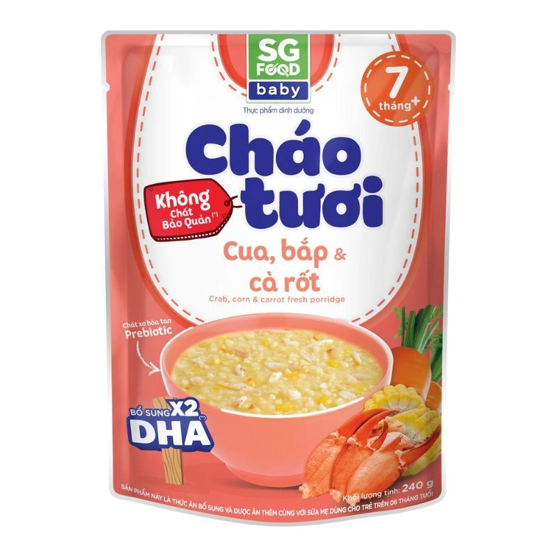 Cháo tươi SG Food Baby vị cua, bắp và cà rốt gói 240g (từ 7 tháng) 6